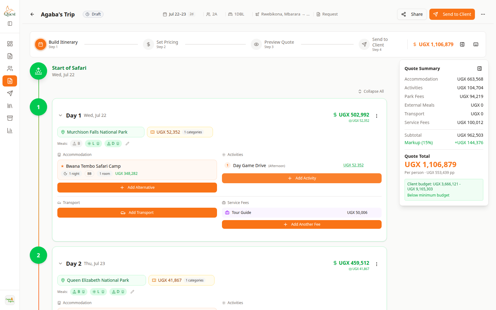 Build itinerary
